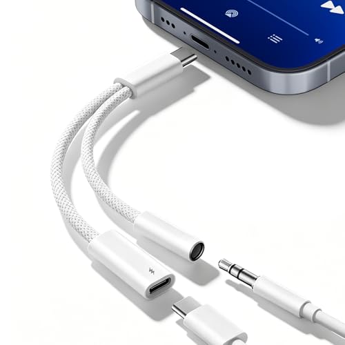 USB C to 3.5mm Headphone Jack Adapter with USB-C Fast Charging Port | USB C to Aux USBC to 3.5mm Audio Adapter Dongle with PD 60W Charge for iPhone 17 16 15/Galaxy Phone, Type C Mac/Tablet/Laptop