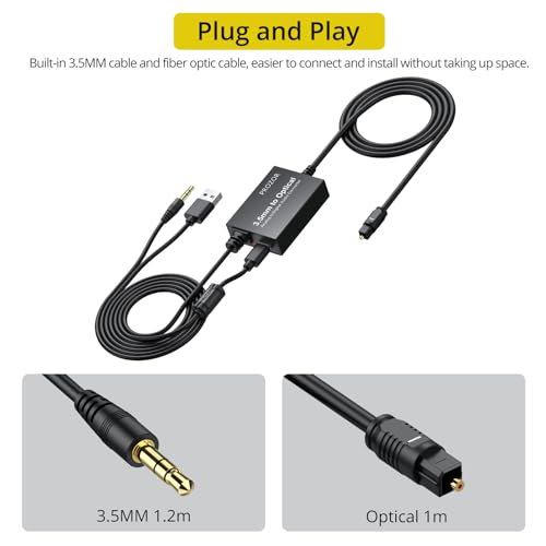 PROZOR 3.5mm to SPDIF Converter Analog to Digital Audio Cable ADC Adapter for Enhanced Sound Toslink Optical Output 3.5mm to Optical Cable for Gaming Consoles Computers and Projectors etc - style: 3.5mm to Optical