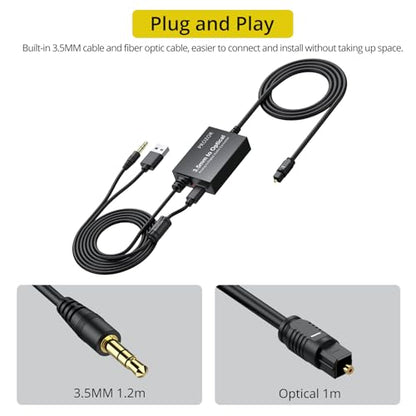 PROZOR 3.5mm to SPDIF Converter Analog to Digital Audio Cable ADC Adapter for Enhanced Sound Toslink Optical Output 3.5mm to Optical Cable for Gaming Consoles Computers and Projectors etc - style: 3.5mm to Optical