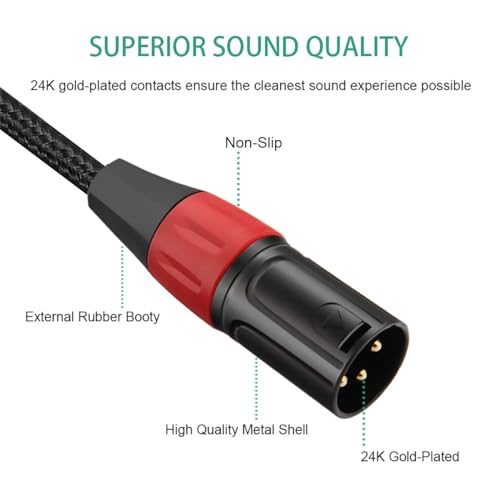 3 Pin Mini XLR Female (TA3F) to Regular XLR Male Pro Lapel Microphone Cable - 1ft (Pack of 2) - size: 1 feet (Pack of 2)