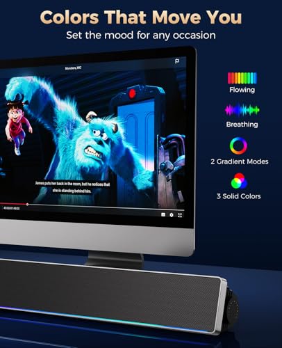Kunodi Computer Speakers for Desktop PC, HiFi Stereo PC Speakers with Volume Knob, Colorful Lights, Plug & Play Wired USB/USB-C Powered for Desktop, Computer, Laptop