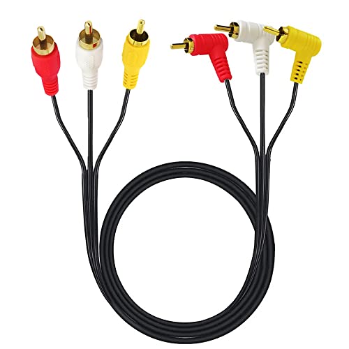 RCA Audio Video Cable, 3RCA Cable - Gold Plated 90 Degree Right Angle 3 RCA Male to Male Audio Video Splitter Cable 1.5m/5ft (M to M Bend) - color: male to male bend