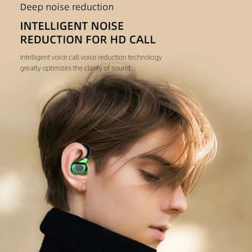 Wireless Headset Business Headphones,Waterproof Hanging Single Ear Earbuds,Mono Wireless Headset Noise Cancelling Sports Wireless Earpiece with Mic for Smart Phones (Green) - color: Green