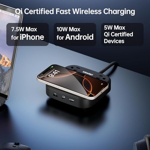 Charging Station 67W, 6 in 1 iPhone Charger Station with USB Port | Wireless Charging, 2× AC Outlets, Desktop/Bedside/Nightstand GaN Multi Power Station for iPhone, Galaxy, Hotel-Grade, Black - color: Black