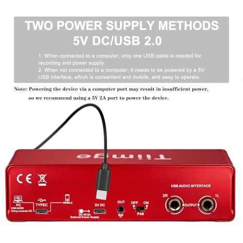 2x2 USB Audio Interface for PC, with 48V Phantom Power, 24Bit/192kHz High-Fidelity, Mic Preamplifier XLR/TSR/TS Ports, Compatible for Guitarist, Vocalist, Podcaster or Producer
