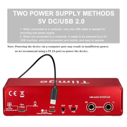 2x2 USB Audio Interface for PC, with 48V Phantom Power, 24Bit/192kHz High-Fidelity, Mic Preamplifier XLR/TSR/TS Ports, Compatible for Guitarist, Vocalist, Podcaster or Producer