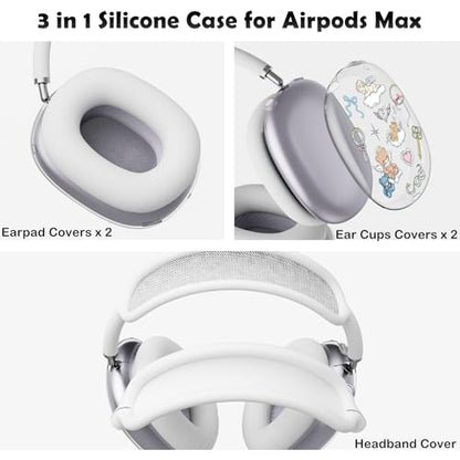 for AirPods Max Headphones Bear Ear Covers for AirPods Max 2 | Cute Clear Ear Cups Cover | White Silicone Ear Pad Case Headband Cover for Apple AirPods Max 2/1 (2026/2024/2020) - color: Bear Angel/White