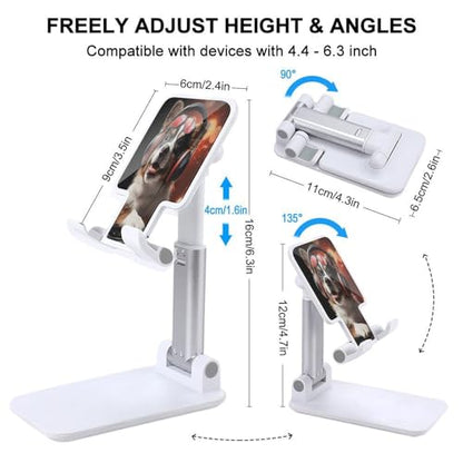 Cute Dog Wearing Headphones Phone Stand Portable Travel, Phone Holder for Desk Compatible with iPhone 17/16/15 Pro Max Air, Cell Phone Stand Adjustable Office Accessories - color: white-style