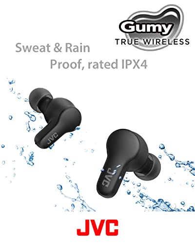JVC Gumy HAA7T2B True Wireless Earbuds, Black | Bluetooth 5.3, 24-Hour Playback, IPX4 Water Resistant, XS/S/M/L Earpieces, Built-in Mic - color: Black
