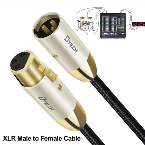 DTECH 5ft XLR to XLR Microphone Cable Male to Female Balanced Audio Cord for Mic Speaker PA Systems Standard 3 Pin Gold Plated Connectors Nylon Braided Instrument Wire, 5 Feet, Black - size: 5ft