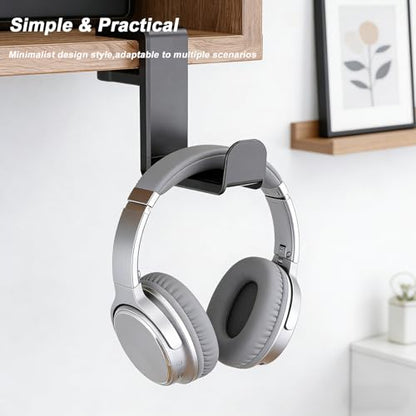 Universal Headphone Hook & Headset Holder, Black | 360° Swivel, Under Desk Hook, Cable Management Clip, Universal Fit - color: Black