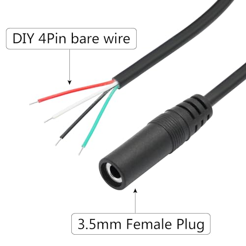 4Pcs 3.5mm Female Plug to 4Pin Bare Wire Open End Cable 1.6FT, TRRS 4 Pole 1/8'' Female Jack Stereo Audio Wire Replacement, for Earphone Microphone DIY Replacement & Repair - color: 3.5mm Female Plug TRRS 4 Pole - 0.5M/1.6FT