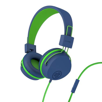 JLab JBuddies Studio Kids on-Ear Wired Headphones with mic, Volume Limiter, Folding, Adjustable, Noise Isolation, Blue/Green - color: Blue/Green, size: Headphones