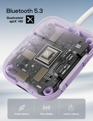 Nulaxy Air in-Flight Bluetooth Wireless Audio Transmitter Receiver for up to 2 AirPods Wireless Headphones, Bluetooth Adapter for All 3.5mm Aux Jacks on Airplanes, Purple