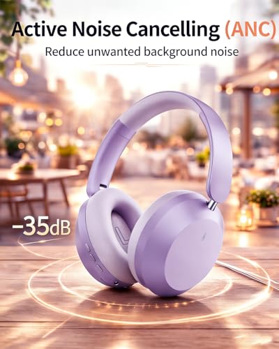 Wentronic Y05 Wireless Bluetooth Headphone, Noise Cancelling, Purple | Wireless Over-Ear Headphones, Hi-Res Audio, 48H Playtime, Built-in Mic, Comfort & Connectivity, Works with iOS, Android & PC - color: Purple