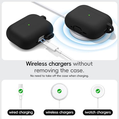 RFUNGUANGO AirPods Pro 3 Case Silicone Protective Cover, Black | Compatible with AirPods Pro 3rd Generation, Wireless Charging Compatible with Cleaning Kit & Keychain - color: A-A-Black, size: AirPods Pro 3 Case