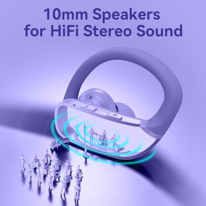 bmani Ear Buds Wireless Earbuds Bluetooth Headphones with 80H Playtime LED Display Case, Over-Ear Hook with Mic, Stereo Sound, Easy Button Controls, Sports Earphones for Running Workout Gym Purple - color: Purple, style: Standard