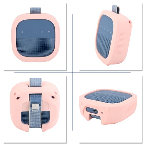 Silicone Case for Bose SoundLink Micro 2nd Gen Speaker, Shockproof Travel Protective Sleeve Soft Skin Cover with Shoulder Strap (Case Only) (Pink) - color: Pink