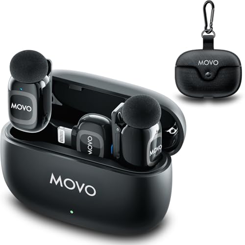 Movo NanoMic Dual Lightning Wireless Microphone for iPhone 14 and Below– Lavalier Mic for iPhone, Great for Vlogging, TikTok, Content Creation
