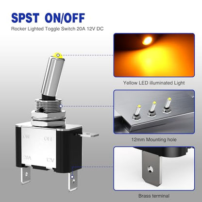 Nilight 3PCS Yellow LED Toggle Switch 12V 20A 3 Pin 2 Position ON Off SPS - color: 3PCS LED Switch Amber