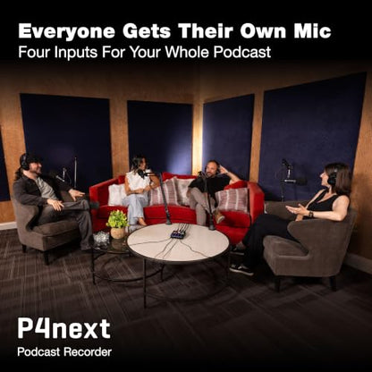 Zoom PodTrak P4next Podcast Recorder with 4 Inputs + AI Noise Reduction | 4 Mic Inputs, 4 Headphone Outputs, Sound Pads, Phone Input, USB Audio Interface, Battery Powered for Podcasting