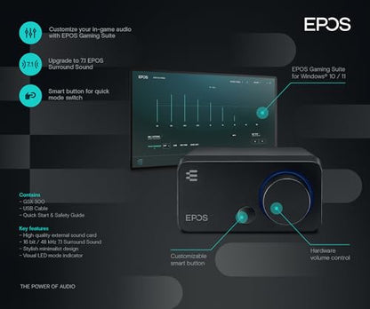 EPOS GSX 300 - External Computer Sound Card - High-Resolution Stereo & 7.1 Surround Sound - LED Volume Dial; Customizable Smart Button - Windows 10 Synchronized - color: Black