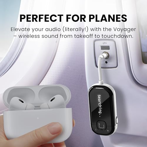 Avantree Voyager Airplane Bluetooth Adapter with OLED Display | Easy Pairing for AirPods, Bose & Bluetooth Headphones, aptX Adaptive & Auracast Audio Transmitter for Flights & Travel - color: White