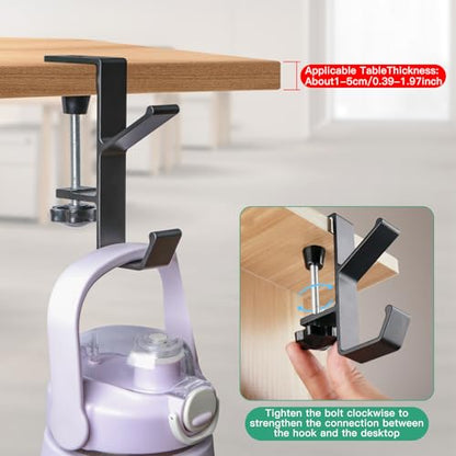 Black Holder Hook Clamp，Portable Desk Mount Headphones-1 pcs | Adjustable Arm Clamp for Table Desk，Backpack Hanger，Suitable for Plate Between 1-5cm / 0.4-1.96” - Black