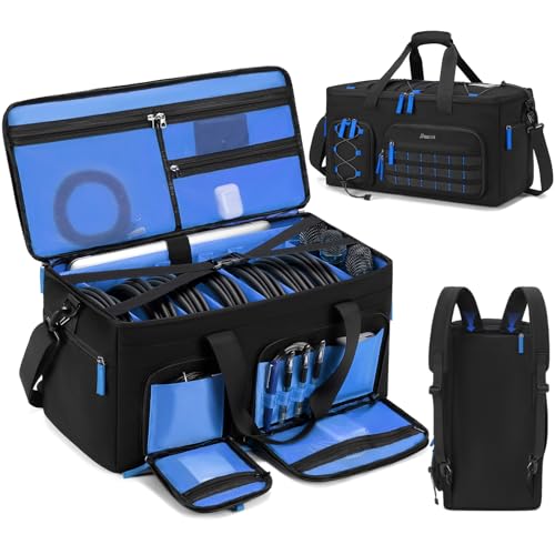 DJ Cable Bag with Detachable Dividers for Equipment and Music Gear, Blue | Laptop and Microphone Pocket, Versatile Carrying with Shoulder Strap, Durable Fabric, for Musicians and Audio Professionals - color: Blue