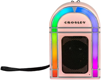 Crosley CR3046A-PI Mini Jukebox Portable Bluetooth Speaker, Pink | Bluetooth In, 5 Color-Changing Light Modes, LED Lights Sync with Music, Rechargeable Lithium-Ion Battery - color: Pink