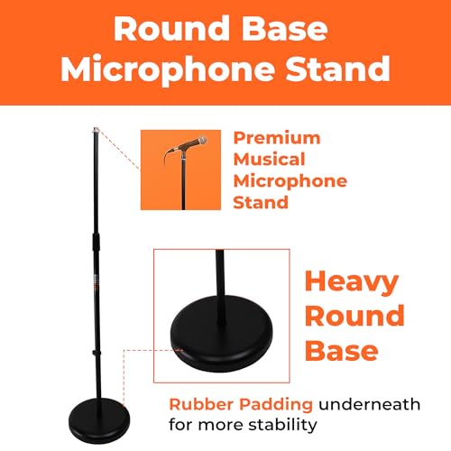 Gearlux Round Base Microphone Stand with Adjustable Height up to 59 Inches - color: 1-Pack, size: Circular Base