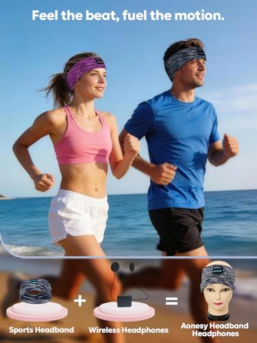 2-Pack Bluetooth Headband Headphones, Wireless Sports Headband, Washable Music Headband with Secure Fit for Running, Workout, Gym, Yoga, Sleep Headphones for Side Sleepers- Great Gift