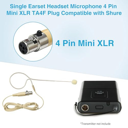 5 Pack Headset/Headworn Microphone Single Earhook Headset Mic for Shure | Omnidirectional Condenser Mic with 1.5m Cable and Windscree,Mini XLR 4Pin TA4F Plug,Ideal for Lectures, Live Performance