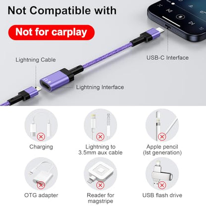 USB C to Lightning Adapter,iPhone 17e Headphone Adapter for iPhone 17e,17,Air,17 Pro,17 Pro Max,16 15 Pro Max Plus,USB C Male to Lightning Female Earbuds Adaptor Dongle Earphone Converter (NO CHARGE) - color: Purple