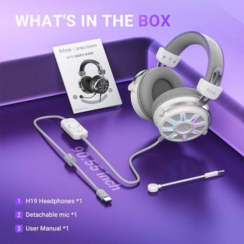 FIFINE Open Back Gaming Headset with 7.1 Surround Sound, Flowing RGB, USB Control Box, Soft Ear Pads, Wired Headset with Noise canceling Mic for PC, PS5, PS4, Laptop, Mac - H19WP