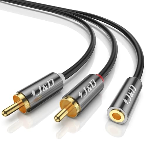 J&D 3.5mm to RCA Adapter Cable, Gold Plated 3.5mm Female to 2 RCA Male Stereo Audio Y Cable for Record Player, Speakers, Home Theater, Smartphone, MP3, 18 Feet - size: 18 Feet