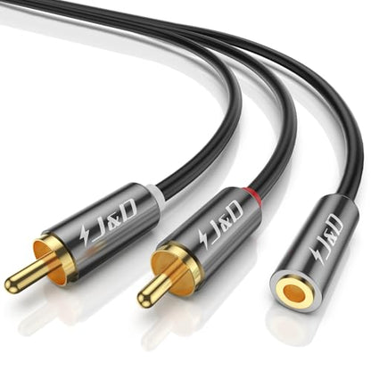 J&D 3.5mm to RCA Adapter Cable, Gold Plated 3.5mm Female to 2 RCA Male Stereo Audio Y Cable for Record Player, Speakers, Home Theater, Smartphone, MP3, 2 Feet - size: 2 Feet