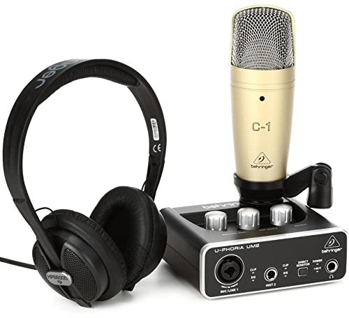 Behringer U-PHORIA STUDIO Complete Recording/Podcasting Bundle with USB Audio Interface, Condenser Microphone, Studio Headphones and More