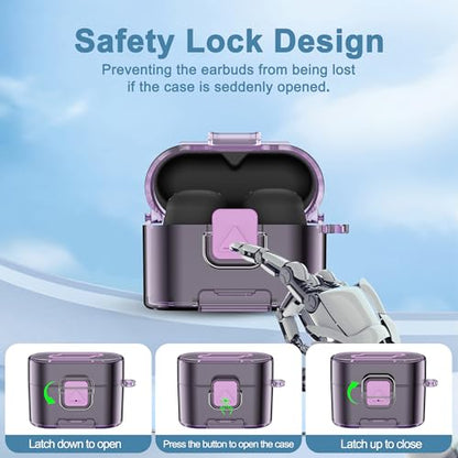 [with Safety Lock] for Sony WF-1000XM6 Case Cover, Soft TPU Clear Protective Earbuds Case with Cleaning Kit & Carabiner, Wireless Charging Headphone Accessories for Men Women(Clear Purple) - color: Clear Purple