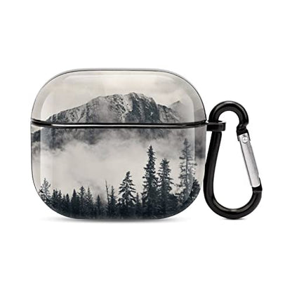 Compatible with Airpods 3 Case Cover 2021 with Keychain Forest Tree Foggy Mountain Pattern, AirPod Headphone Cover Unisex Shockproof Protective Wireless Charging