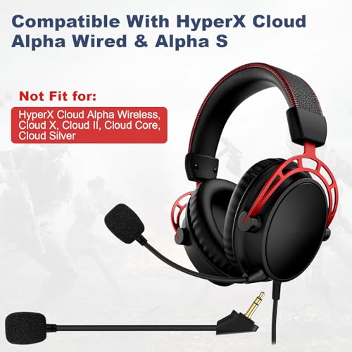Replacement Cloud Alpha Mic Boom Microphone Compatible with Kingston HyperX Cloud Alpha, Cloud Alpha S Gaming Headsets for PS5 PS4 Xbox One Nintendo Switch Computer PC