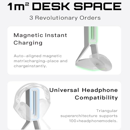 RGB Gaming Headset Stand， for Logitech G502/G502X Lightspeed Wireless Mouse Charging Dock, Compatible with DeathAdder v2 pro Mouse, Desktop Gamer's Accessories（Headset and Mouse not Included） (White) - color: White