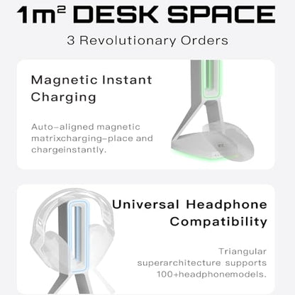 RGB Gaming Headset Stand， for Logitech G502/G502X Lightspeed Wireless Mouse Charging Dock, Compatible with DeathAdder v2 pro Mouse, Desktop Gamer's Accessories（Headset and Mouse not Included） (White) - color: White