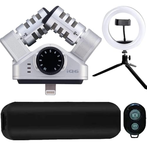 Zoom iQ6 Stereo X/Y Microphone for iPhone/iPad for Recording Audio + 8" LED Ring Light
