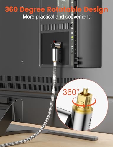 VANAUX 90-Degree Optical Audio Cable 6FT,Premium Fiber Optic Toslink Cable(24K Gold-Plated Connectors,Aluminum Alloy Shell,Braided Jacket)Ideal for Tight Spaces,Home Theater,Soundbars,Gaming Consoles - size: 6FT