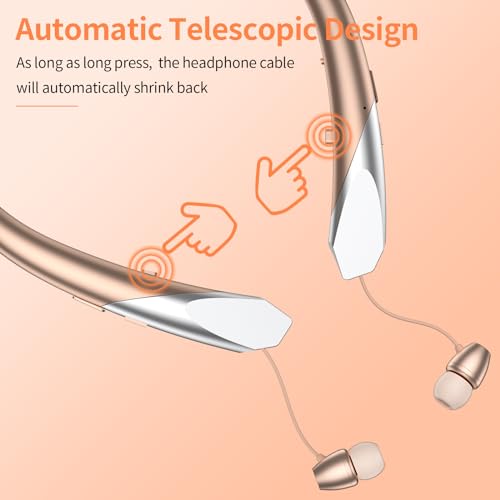 2026 Upgraded Bluetooth Headset - Wireless Neckband Bluetooth Headphones with Retractable Earbuds, Extended Battery Life, and Intuitive Controls for Sports, Office, and Travel (Gold) - color: Gold