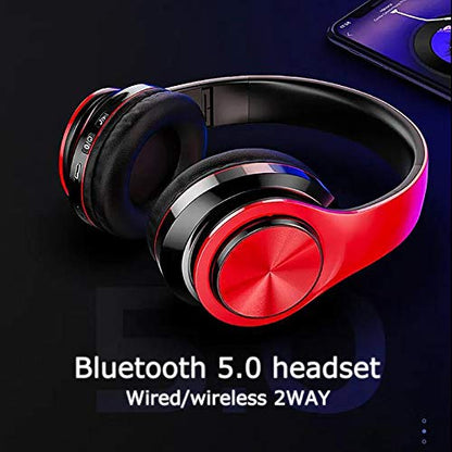 Wireless Bluetooth Headphones with Colorful LED Lights, Red Black | HiFi Stereo Sound,Light Weight,Foldable,Colorful Backlit,Rechageable,Over Ear Headset for PC/Travel/Class/Office/Kids/Adult - color: Red Black