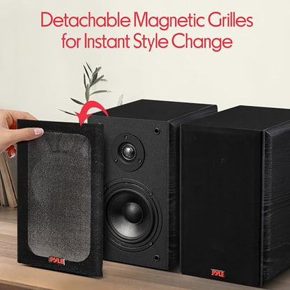 Pyle 6.5” Wired Bookshelf Speakers Pair – 2-Way HiFi Home Theater Stereo Speakers with Soft Dome Tweeter, Paper Cone Woofer & Wall Mount Brackets – Compact Speaker System, Black - color: Black, size: 6 inch