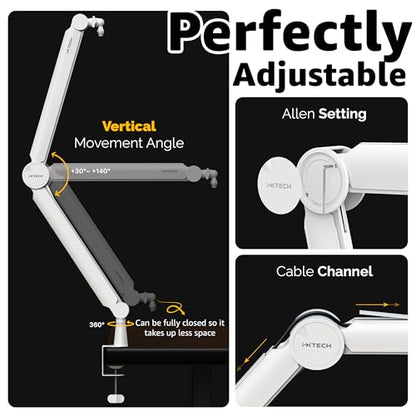 IXTECH Mic Arm White Premium Boom Arm 360° Rotatable Microphone Arm Stand with Desk Mount Fully Adjustable Sturdy and Universal VALIANT WHITE Model - color: 4 VALIANT WHITE