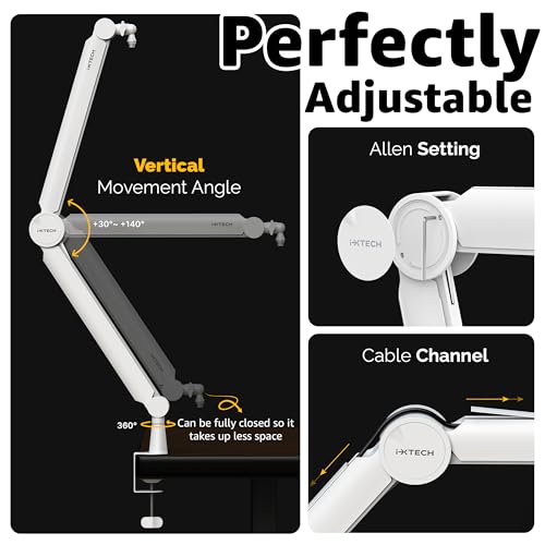IXTECH Mic Arm White Premium Boom Arm 360° Rotatable Microphone Arm Stand with Desk Mount Fully Adjustable Sturdy and Universal VALIANT WHITE Model - color: 4 VALIANT WHITE